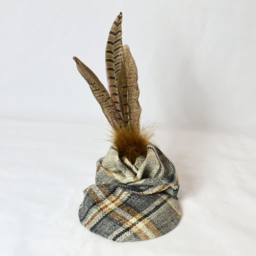 Fascinator Hat Plaid Tartan Browns Greys Feathers Optional Bow